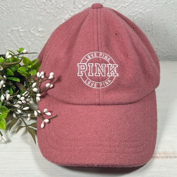 PINK Victoria Secret Wool Blend Mauve Soft Pink Ball Cap Cinch Back PINK Logo - Picture 12 of 12